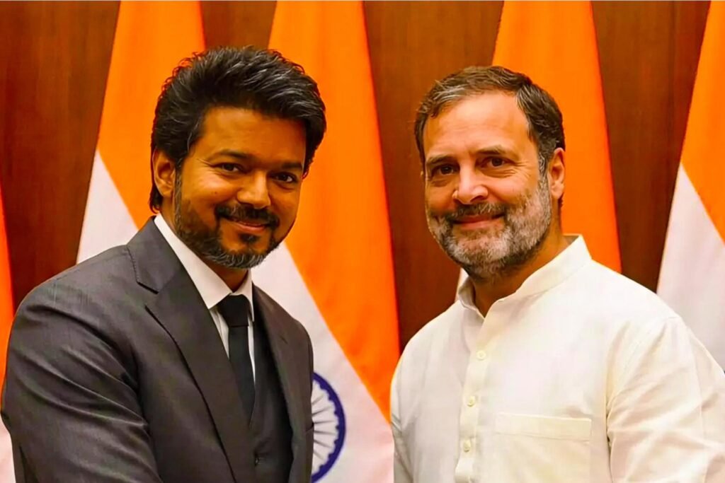 congress leader rahul gandhi with thalapathy vijay tvk